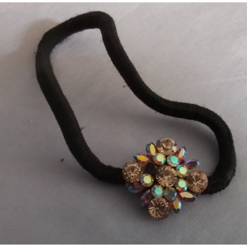 Vintage Elegant Flower Crystal Hair Tie Iridescent Rhinestones Elastic Hair Band